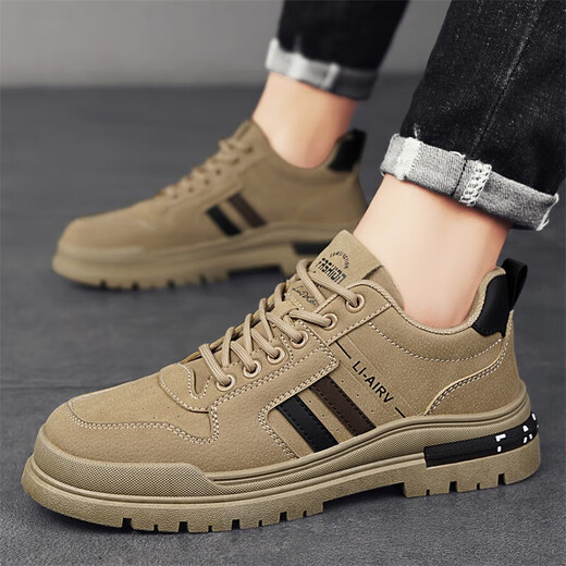 Huilirui workwear men's shoes 2025 new autumn and winter construction site work labor protection work work non-slip wear-resistant casual Martin boots khaki 42