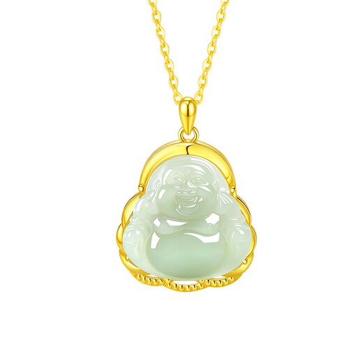 China Gold Hetian Jade Maitreya Buddha Pendant for Women 18k Gold Jade Necklace Birthday Gift for Girlfriend and Wife Wedding Anniversary 18K Gold Jade Buddha Pendant + Free 925 Chain