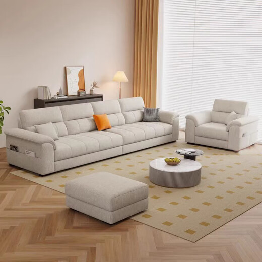 Bifumei modern simple leather living room sofa straight row anti-cat scratch versatile 2025 new sofa size apartment skin-friendly cotton and linen-sponge cushion 2.1 meters straight row three-seater