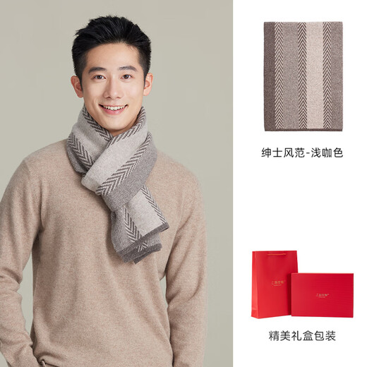 Shanghai Story New Product Autumn and Winter New Scarf Men's Wool Knitted Warm Thickened Scarf Elderly Gift Box Gentleman Style-Light Brown