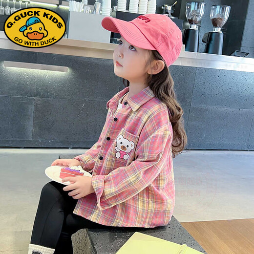 G.DUCKKIDS Little Yellow Duck Girls' Shirt Jacket Thin Spring and Autumn 2025 New Summer Sunscreen Children's Spring Clothing Spring Baby Check Bear Style Top 130 cm