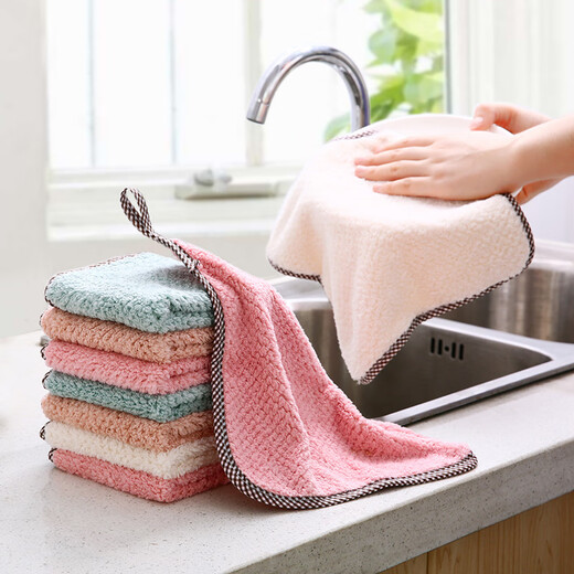 Hanging pineapple plaid double-sided rag kitchen coral velvet lint-free water-absorbent hand towel non-stick oil dish towel 10 pack thickened lint-free