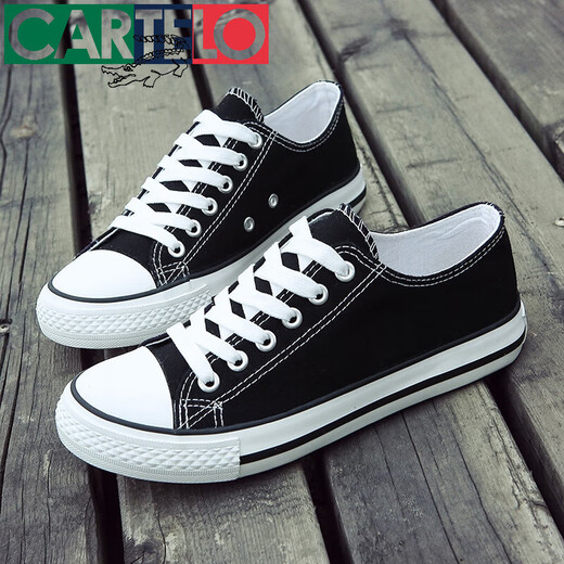 卡帝乐鳄鱼春季黑色新款帆布鞋男鞋低帮男士休闲小白鞋子潮流学生运动板鞋男 男6624黄色(偏小一码) 35