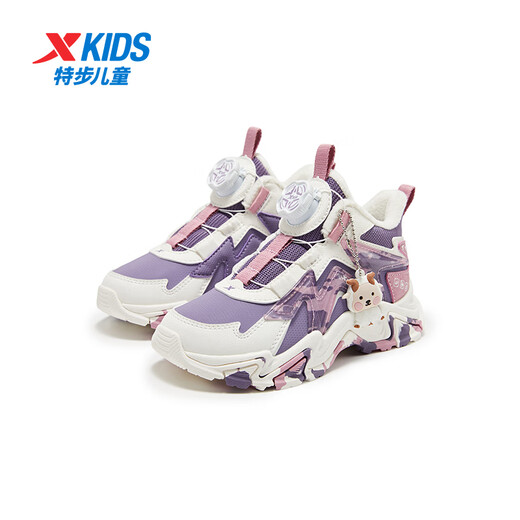 XTEP Children's Shoes Lingfeng 3.0 Fine Mink Velvet Warm Sports Shoes Anti-Slip Safety Guard Cotton Shoes Ningye Purple/Sail White 30