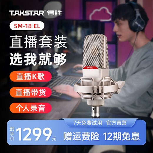 TAKSTAR SM-18 EL Microphone Karaoke Live Broadcast Equipment Professional Recording Singing Microphone Mobile Phone Computer Universal External Sound Card Set SM-18EL Official Standard Blowout Net + SF Express Silver