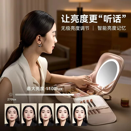 AMIRO bag mirror magnetic make-up mirror led lighted make-up mirror portable hand-held make-up bag make-up mirror M3.0 bag mirror pink + magnifying glass + make-up bag