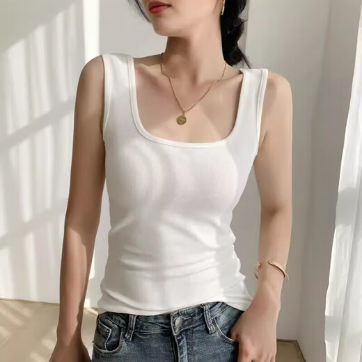 
White U-neck suspender vest for women 2025 new summer slim fit inner base threaded cotton square collar top can be worn outside 1 piece (white) XL code recommended 115-130Jin [Jin equals 0.5 kg]