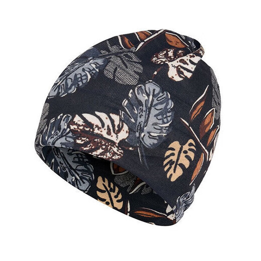 Neck gaiter, neck protector, men's cold-proof and warm autumn and winter outdoor cycling hood, windproof men's facial scarf scarf hat, black leaves + black graffiti, 2 pieces