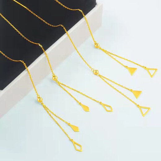 Xingu 18K gold hollow geometric long ear wire temperament gold triangle 999 tassel earrings imitation foot gold earrings for women rhombus ear wire