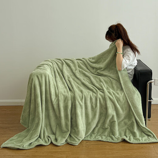 Red bean blanket thickened plus velvet nap blanket jacquard simple coral velvet Farai velvet blanket multifunctional cover blanket 1.5*2m green