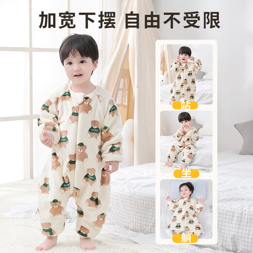 Baby-faced children's pajamas for men, women, medium and large children, flannel home clothes, baby split-leg sleeping bag, autumn and winter baby anti-kick quilt