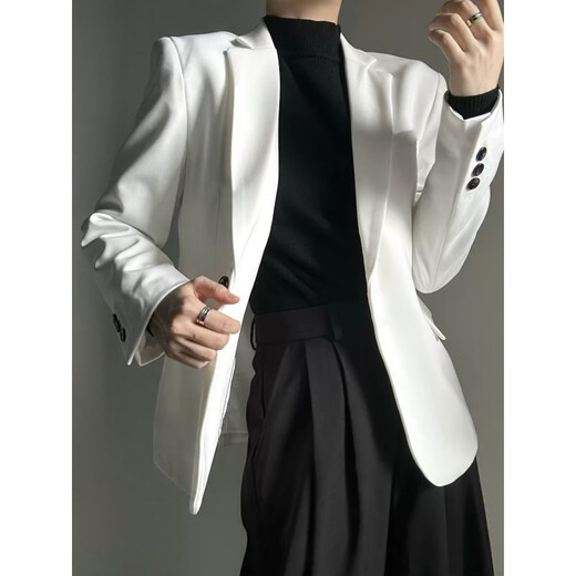 An Chuxia white high-end right shoulder suit for men ins relaxed neutral style handsome minimalist suit jacket for men and women three-piece white suit + white shirt + white trousers black L