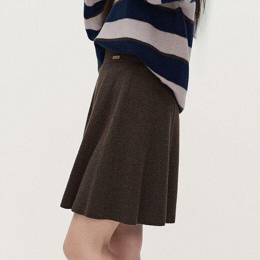 OCHIRLY wool high-waisted woolen skirt short skirt a-line texture 2025 autumn new commuting brown M