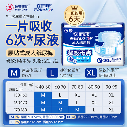 Elderjoy super absorbent, dry and refreshing adult diapers M20 pieces, hip size 80-105cm, adult diapers for the elderly, fast absorbing and leak-proof
