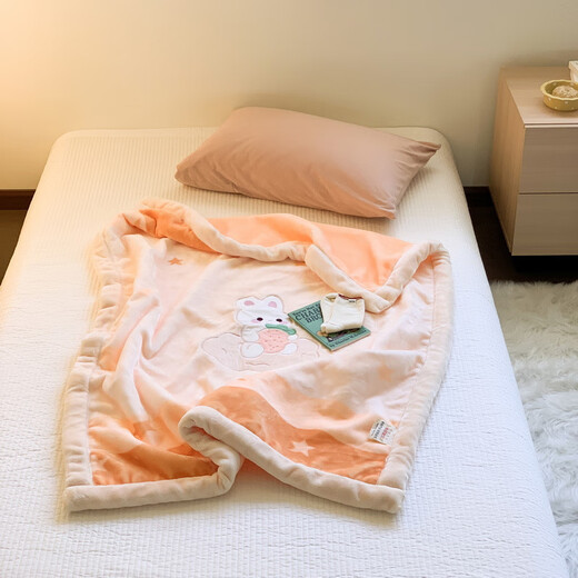 Hengyuanxiang (hengyuanxiang) children's baby blanket double-layer thickened winter baby blanket kindergarten nap quilt coral velvet cloud blanket Strawberry Rabbit-Jade color 110cm*140cm