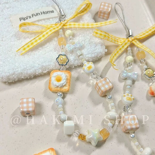 Original design cute yellow toast puppy kitten mobile phone lanyard ccd lanyard camera pendant bow small dog