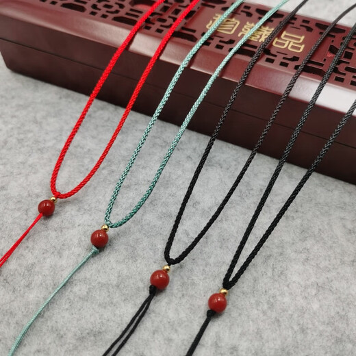 Thin rope pendant lanyard jade rope hand-woven jade necklace rope halter neck pendant rope adjustable jewelry lanyard black + top beads