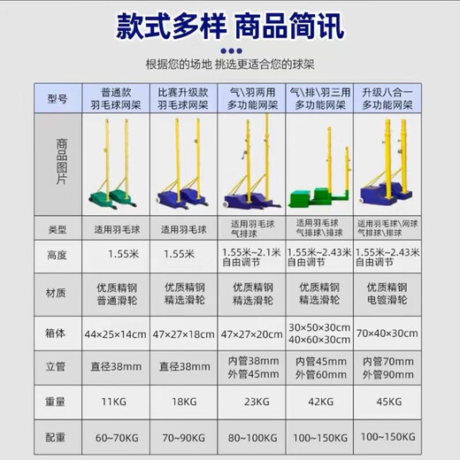 标准羽毛球网架学校室外便携式羽毛球网柱可移动式多功能气排球架 标准款 羽毛球网架+6.1米钢丝球网