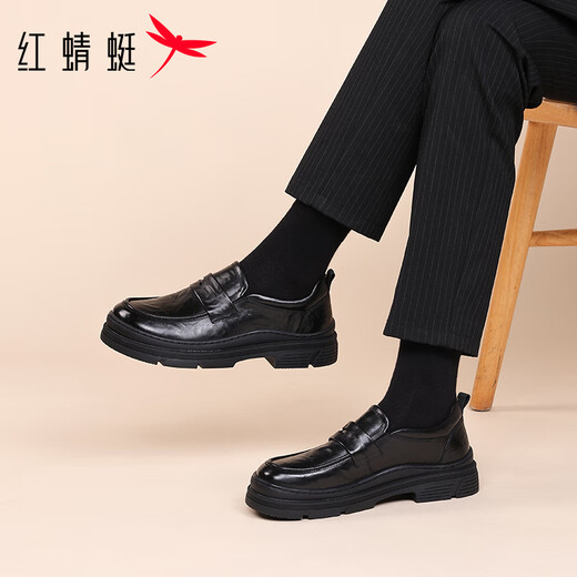 Red dragonfly leather shoes men's soft sole slip-on business casual shoes men's leather breathable loafers WLA250301 black 40