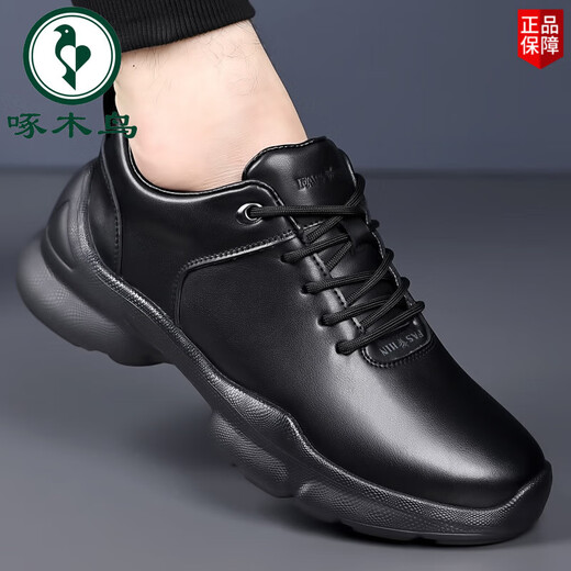 啄木鸟商务休闲皮鞋男鞋新款男士黑色皮面运动跑鞋软底公务通勤鞋爸爸鞋 9925黑色 38