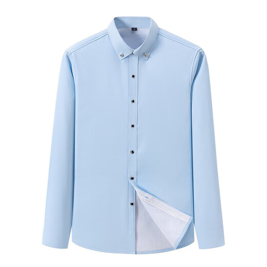 Winter men's velvet shirt long-sleeved thickened warm white shirt business slim youth professional formal work clothes black 44