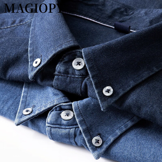 MAGIOPY high-end brand men's high-end sand-washed denim pure cotton lapel long-sleeved shirt spring and autumn shirt light blue XL 130-145Jin Jin equals 0.5 kg