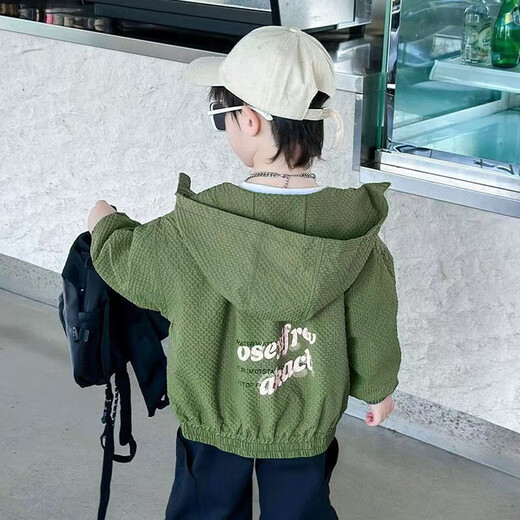 Boys Jacket Spring and Autumn 2025 New Children's Style Hooded Zip Shirt Baby Spring and Autumn Cool and Handsome Little Boy Jacket Bread Pocket Jacket 150 cm Recommended height is about 145