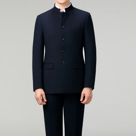 撒SEVEN 7Qi brand Chinese tunic men's wool suit middle-aged dad's suit stand collar suit Chinese wedding banquet business casual suit 5532 Navy blue L 175/50 (pants can be matched at will)