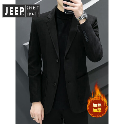 JEEP SPIRIT Jeep Men's Suit Woolen Suit Autumn and Winter Woolen Small Suit Slim-fitting Korean Style Light Luxury Warm Style Cotton and Thickened Gray (Cottoned) Thickened M