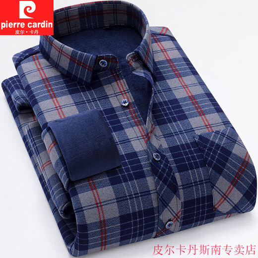 Pier Cardin 2025 Herbst und Winter Herren kariert warmes Hemd verdickte doppelseitige Fleece Casual Shirt Fashion Daddy's Winterhemd 323-10 44