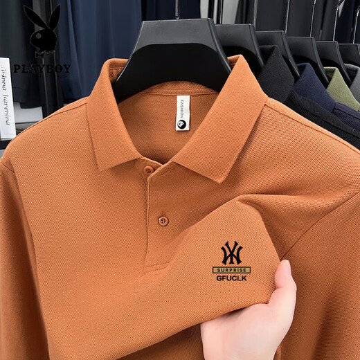 Playboy (PLAYBOY) high-end 100% cotton long-sleeved T-shirt men's spring and autumn sweatshirt men's 2025 new daddy round neck top bottoming shirt dark gray NY 2XL 150-165Jin Jin equals 0.5 kg to wear