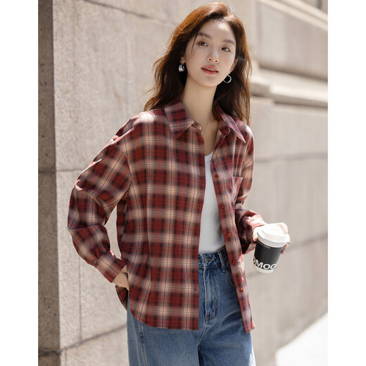Demana Light Retro College Autumn Commuting Plaid Shirt Loose Meaty Small Temperament Shirt Women's Top