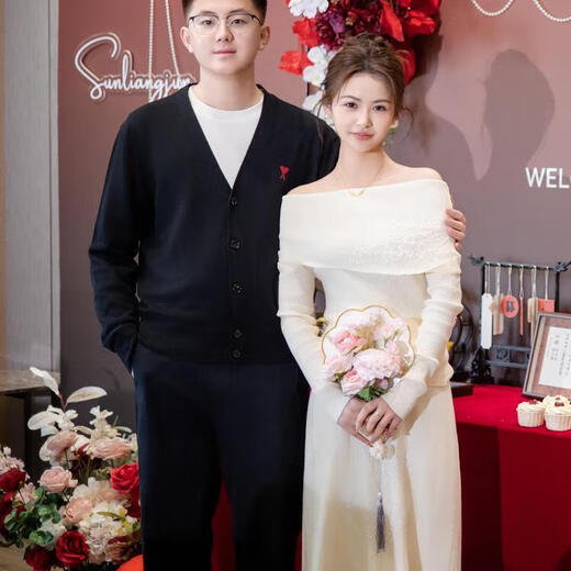 Vnxifm2025 new registration and certificate engagement dress one-shoulder sweater skirt elegant and decent two-piece set top-skirt L