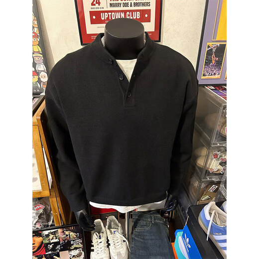 Jufeng light gray Henry collar sweater for men in autumn and winter American retro inner sweater cleanfit lazy style jacket black 2XL (suitable) 145-160Jin Jin is equal to 0.5 kg