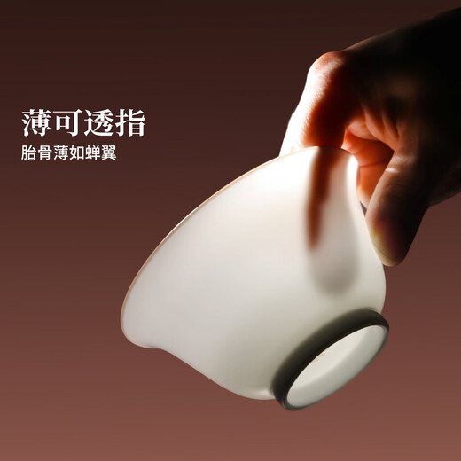 Jingdezhen Ceramic High Temperature Sweet White Glaze Covered Bowl Home Handmade White Porcelain Drinking Tea Cup Kung Fu Sancai Covered Bowl Single Tea Bowl Ruogu Single Covered Bowl
