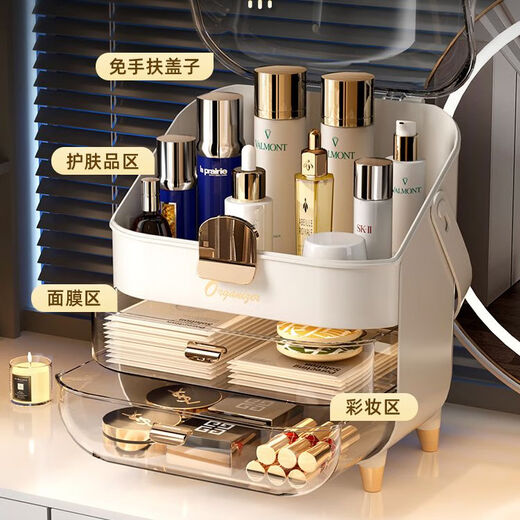 Vipero Cosmetic Storage Box 2025 New Cosmetic Storage Box Dustproof Transparent Dressing Table Desktop Large Capacity Skin Care Cosmetic Storage Box-Platinum