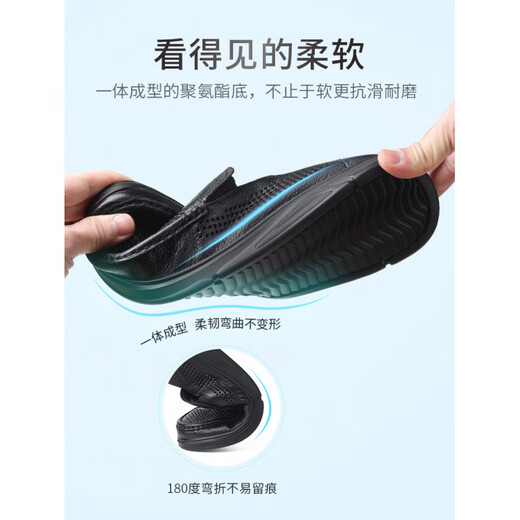 Old Man's Head (Laorentou) Sandalias de cuero huecas Sandalias para hombres Summer Investable Negocio transpirable Softy Daddy Bean Shoes Splol Sole Black LL12132_Sheepskin 38