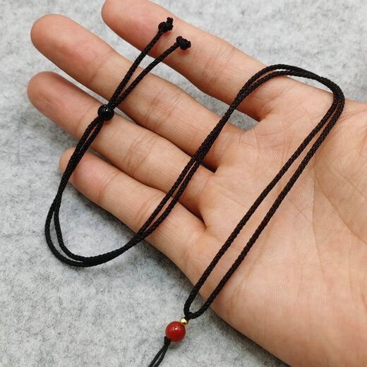 Thin rope pendant lanyard jade rope hand-woven jade necklace rope halter neck pendant rope adjustable jewelry lanyard black + top beads