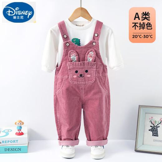Disney (Disney) overalls for baby girls spring and autumn 2025 new girls spring wear children's corduroy baby children's pure cotton pants 7092 blue double layer plus velvet (10-20) 110cm (XXXL code/recommended 92-100cm)