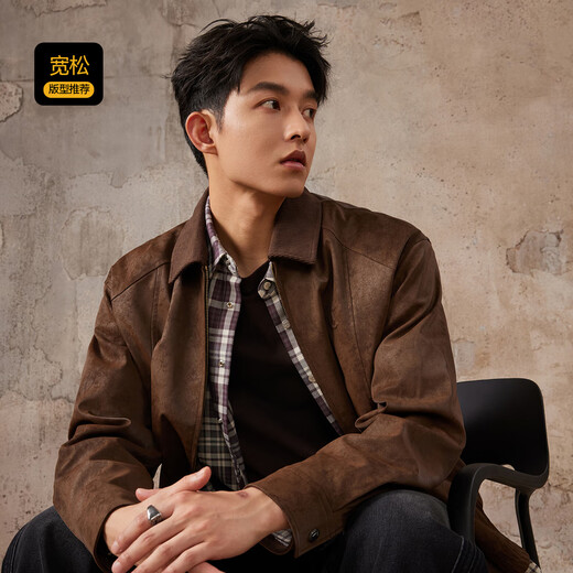 CABBEEN tie-dye washed PU jacket men's tie-dye PU stitching corduroy Barn style retro autumn jacket