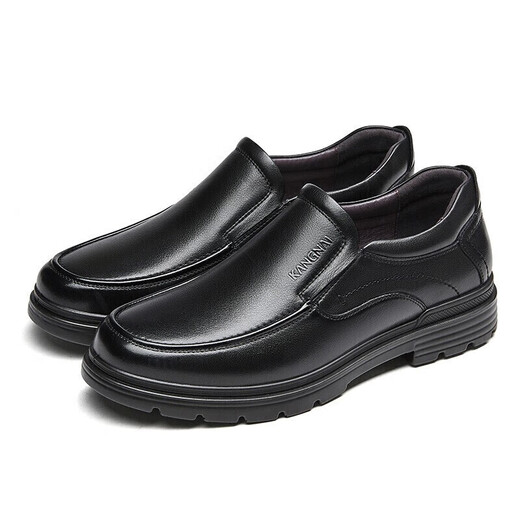 Kangnai men's first-layer cowhide business casual shoes slip-on comfortable commuting office leather shoes for men black 42