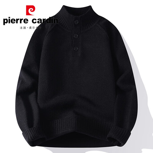Pierre Cardin Button Henley Collar Sweater Men's Loose 2025 New Autumn and Winter Thickened Warm Top Men's Bottoming Sweater Burgundy M