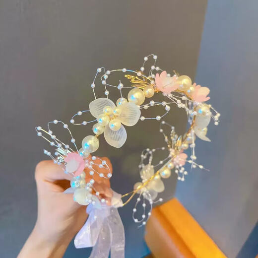 Bride Princess Crown Tiara Girls Garland Crown Headband Girls Birthday Pearl Headband Flower Girl Dress Hair Accessories 02 Pearl Blue Garland