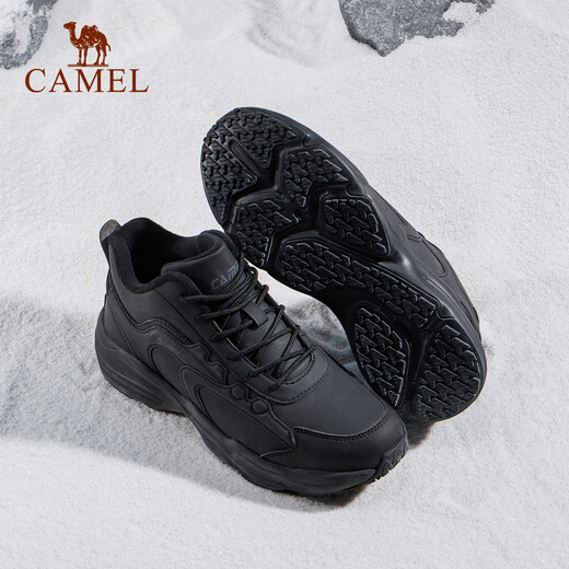 Camel (CAMEL) Lingfeng 2.0 plus velvet mid-high top casual men's warm and waterproof outdoor hiking versatile shoes 2025 autumn and winter new style K15C363048, black/dark gray, men's 42