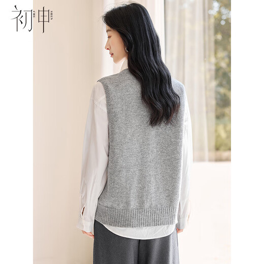 Chushen Spring and Autumn 100% Pure Wool Sweater Knitted Vest Women's Fashion V-Neck Versatile Stacked Sweater S53Y119