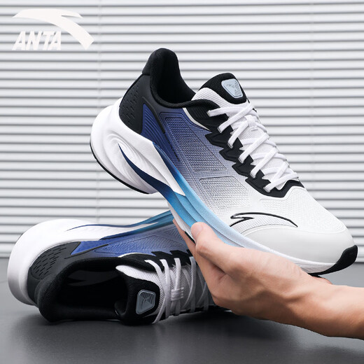 ANTA Stinger 6 Men's Shoes Professional Cushioning Rebound Running Shoes Winter Leather Water-Repellent Sports Shoes Men's Jump Rope Training Shoes Stinger 6 Generation - Pure White/Signal Blue/Basic Black Leather 44 Official Genuine