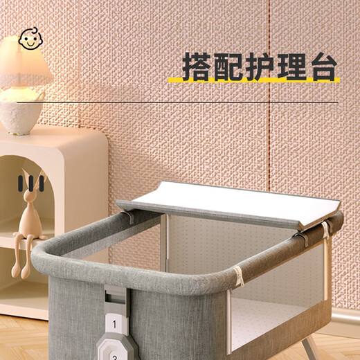 JOT TMM crib movable newborn with diaper table splicing large bed baby shaker multi-function sleep coaxing tool. Diced table + coconut brown pad + mosquito net + universal wheel