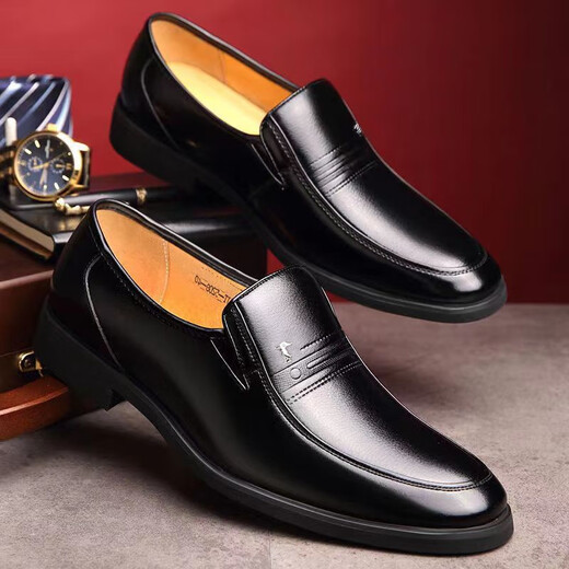 Star-headed Woodpecker 100% full cowhide men's leather shoes men's casual shoes genuine leather business formal wear soft sole non-slip middle-aged and elderly dad's shoes XT1726 black 42