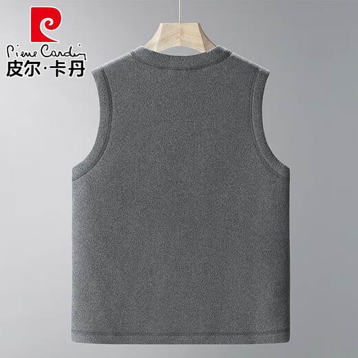 Pierre Cardin thickened velvet V-neck vest winter middle-aged and elderly grandfather vest vest dad polar fleece sleeveless jacket dark gray L