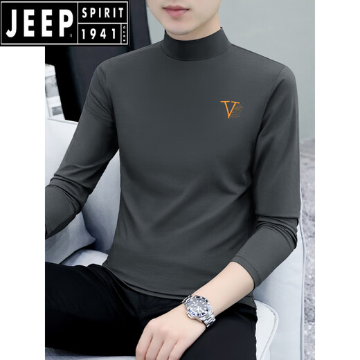 Jeep Spirit Pure Cotton Halbschildkragenpullover Basishemd Herren-Langsalz T-Shirt Middle Color Middle Collar Spring und Herbst Herren Unterwäsche T-Shirt außerhalb Herbst Kleidung LH-TH-AUSBAR